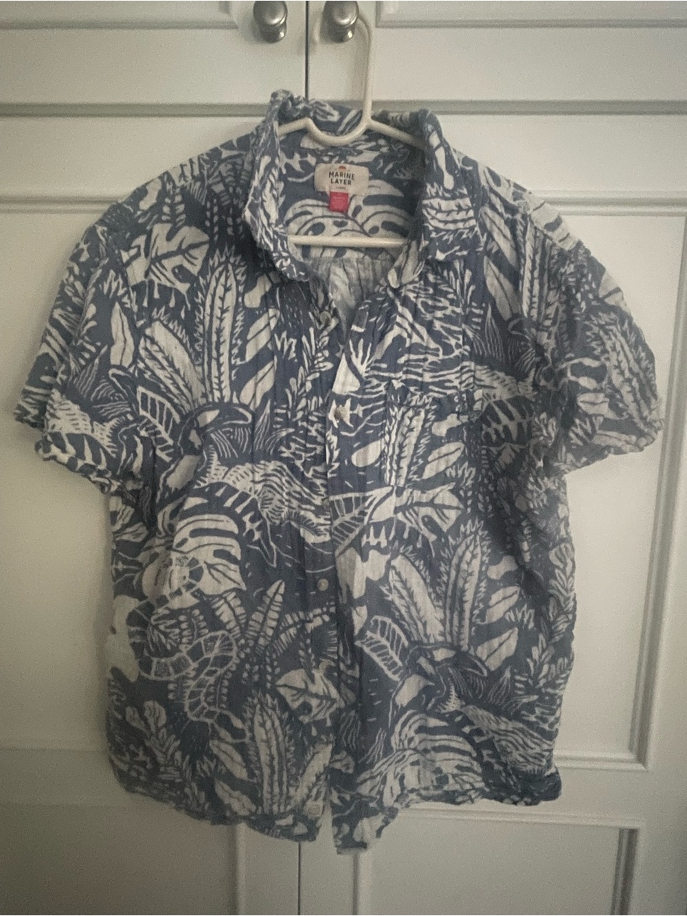 Marine Layer Blue & White Short-Sleeve Tropical Print Shirt